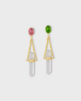 Chakra Pink & Green Tourmaline Crystal Quartz Gold Bar Earring