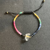 Rainbow Sapphire Gold Bar Quartz Cord Bracelet