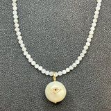 Detachable Lucky Eye Diamond Blue Sapphire Pearl Charm on Moonstone Necklace