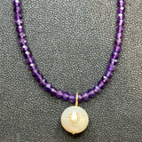 Detachable Diamond Horseshoe Pearl Charm on Amethyst Necklace