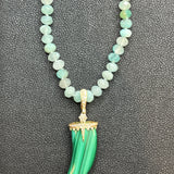 Detachable Diamond Malachite Pendant on Amazonite Necklace