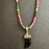 Detachable Diamond Onyx Pendant on Watermelon Tourmaline Necklace