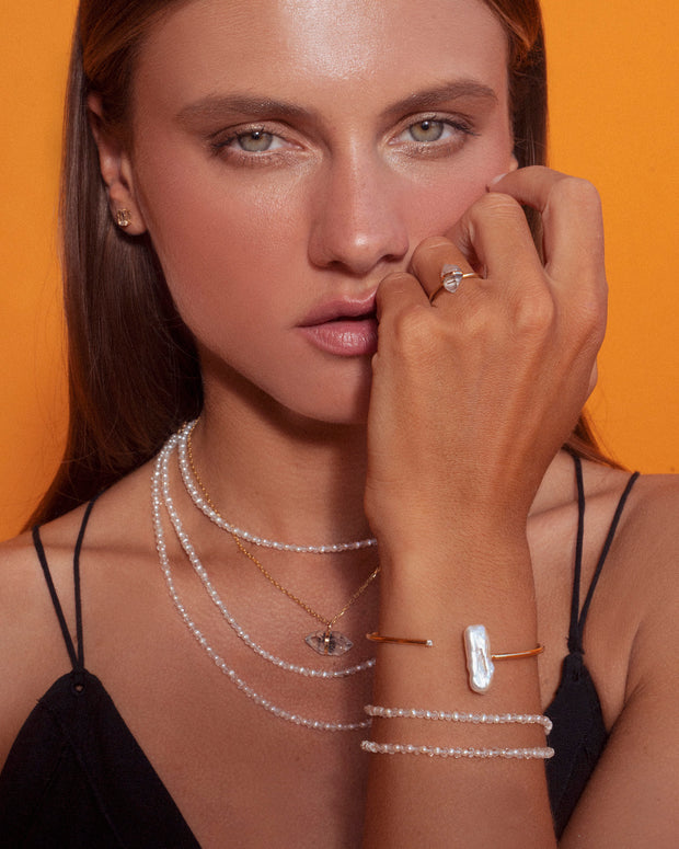 April Birthstone Crystal Quartz Pearl Bracelet