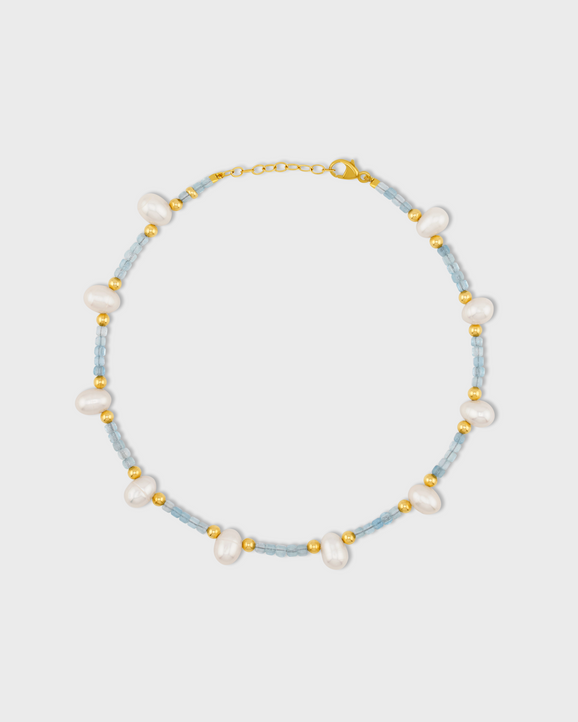 Arizona Aquamarine Pearl Gold Bead Anklet