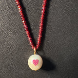 Ruby Heart Pendant On Garnet Beaded Necklace