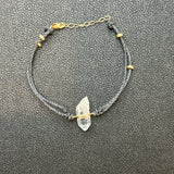 Crystal Quartz Gold Bar Black Cord Bracelet