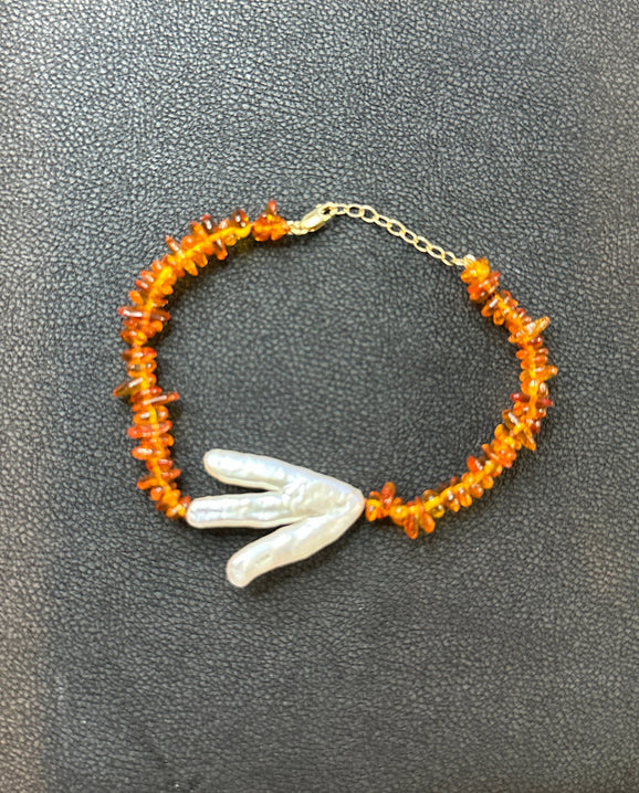 Amber And Pearl Bracelet