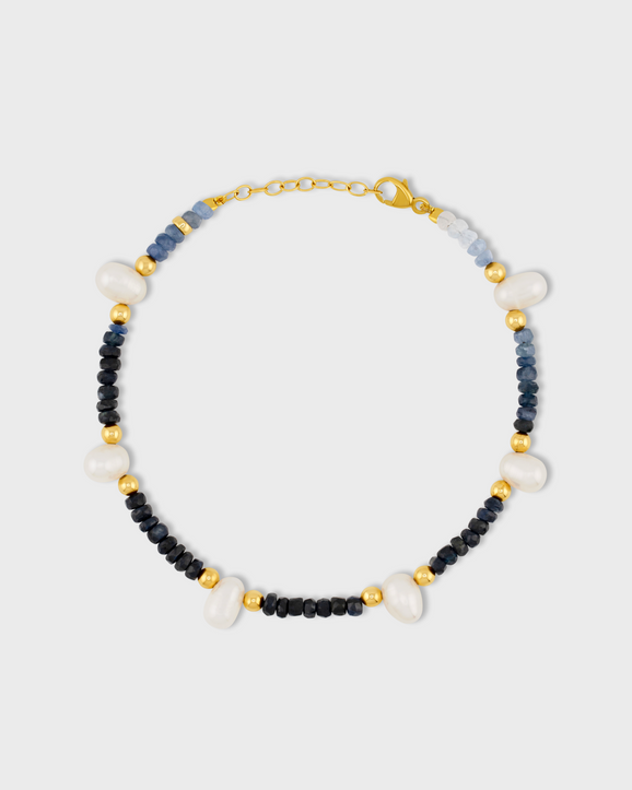 Arizona Ombre Blue Sapphire Pearl Gold Bead Bracelet