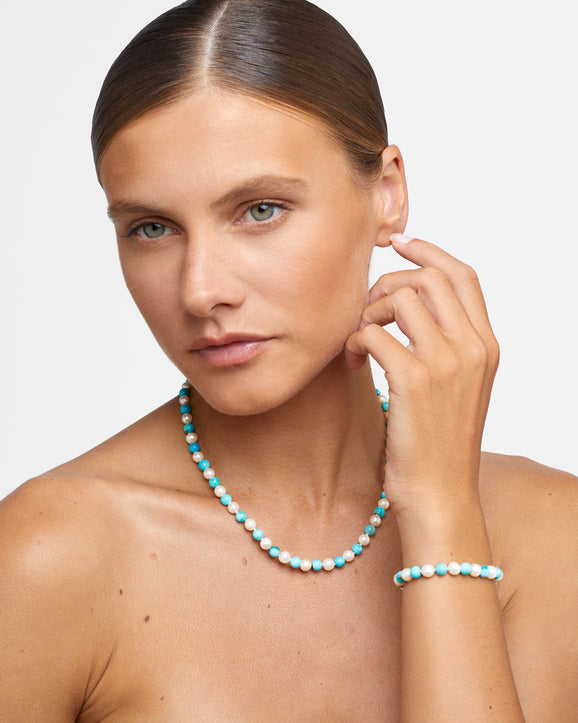Ocean Pearl & Turquoise Sphere Connection Bracelet