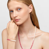 Pink Topaz Round Pearl Asymmetric Bracelet