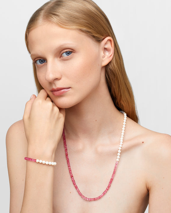 Ocean Pink Topaz Round Pearl Asymmetric Bracelet