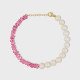 Pink Topaz Round Pearl Asymmetric Bracelet