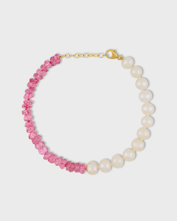 Ocean Pink Topaz Round Pearl Asymmetric Bracelet