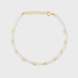 Birthstone April Pearl Crystal Gold Bead Bracelet