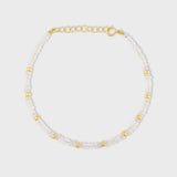 Birthstone April Pearl Crystal Gold Bead Bracelet