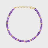 Birthstone February Amethyst Gold Bead Bracelet