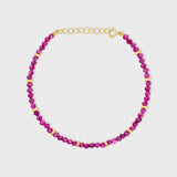 Birthstone July Ruby Gold Bead Bracelet