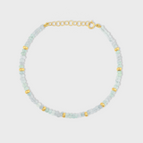 Birthstone March Aquamarine Gold Bead Bracelet
