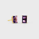 Birthstone February Amethyst Emerald Cut Earrings