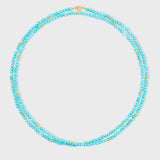 Birthstone December Turquoise Gold Bead Double Long Necklace