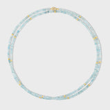 Birthstone March Aquamarine Gold Bead Double Long Necklace