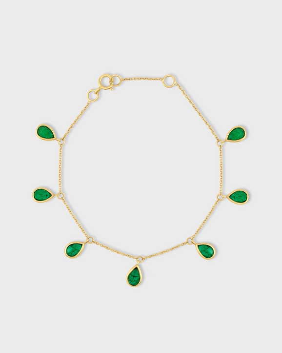 Chakra Emerald Raindrop Gold Bezel Bracelet