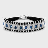 Chakra Emerald Cut Blue Sapphire Diamond Silver Woven Bracelet