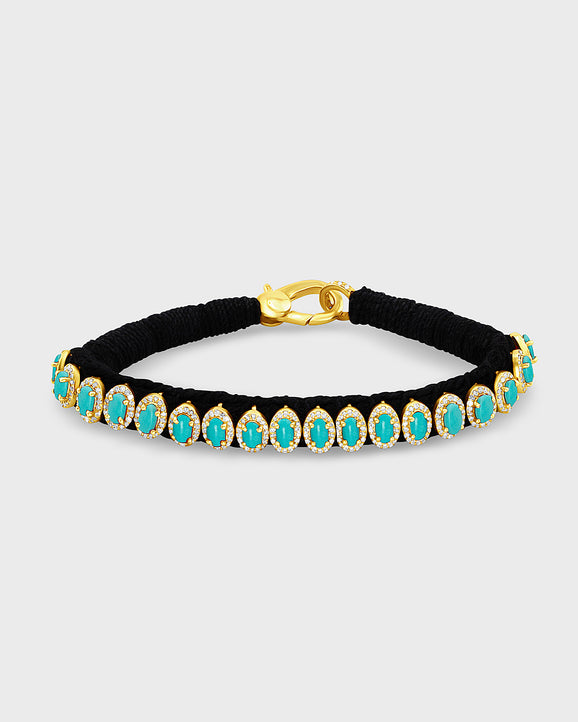 Chakra Skinny Turquoise Diamond Halo Gold Bracelet