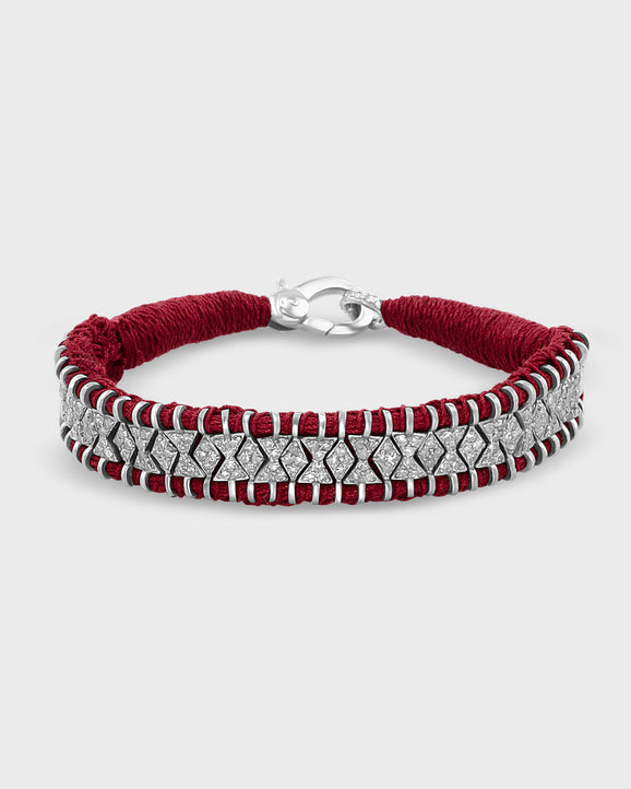 Chakra Geometric Diamond Silver Red Woven Bracelet