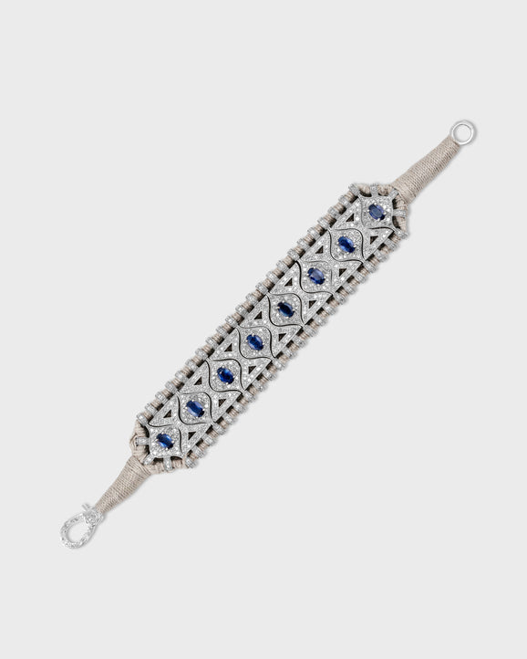 Chakra Regal Blue Sapphire Diamond Bracelet in Silver