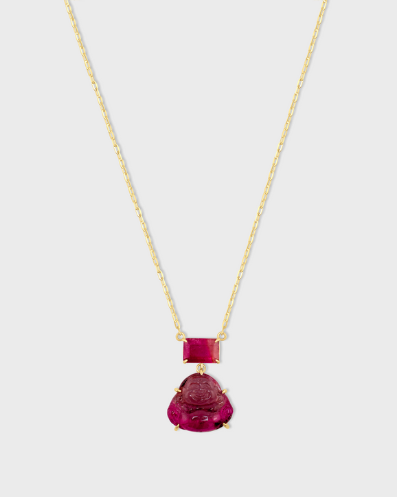 Happy Buddha Bicolor Tourmaline Necklace