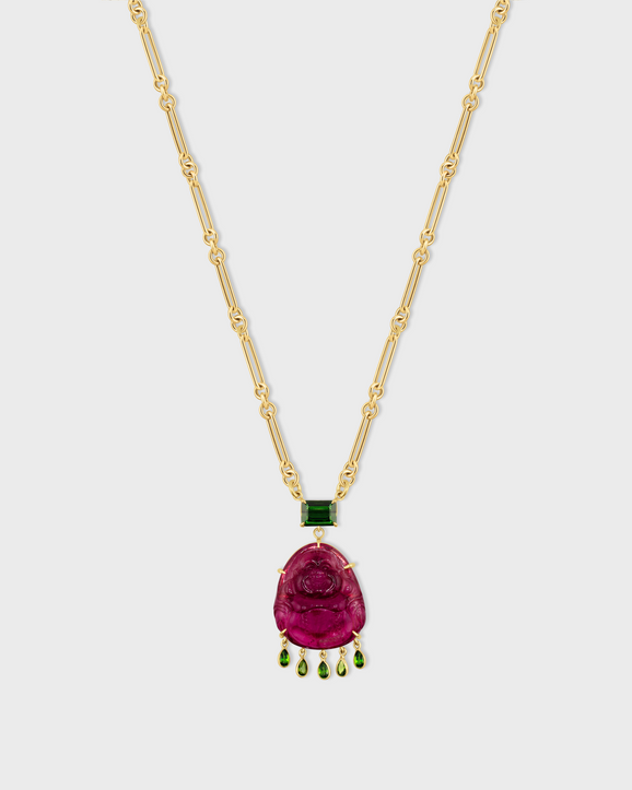 Happy Buddha Watermelon Tourmaline In The Clouds Necklace