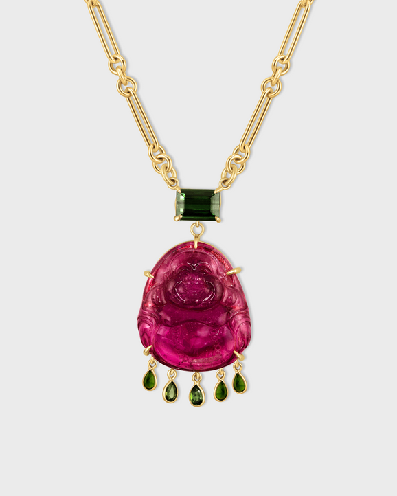 Happy Buddha Watermelon Tourmaline In The Clouds Necklace