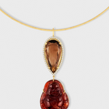 Happy Buddha Smoky Quartz Diamond Halo Tourmaline Necklace