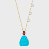 Happy Buddha Turquoise Tourmaline Crown Pearl Necklace