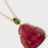 Happy Buddha Pink Tourmaline with Pearl Necklace