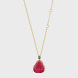 Happy Buddha Pink Tourmaline with Pearl Necklace