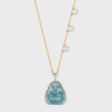 Happy Buddha Aquamarine with Aquamarine Crown Pearl Necklace