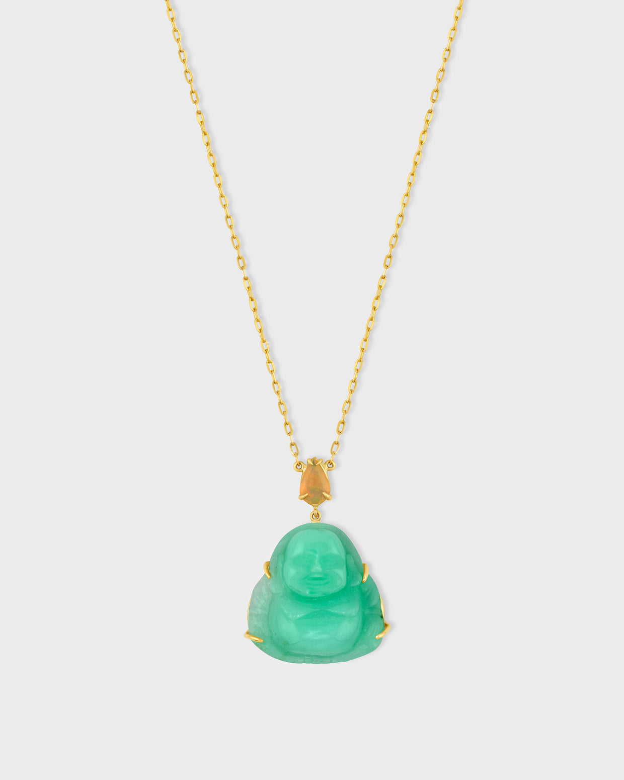 Happy Buddha Chrysoprase with Opal Crown Necklace