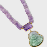 Happy Buddha Jade Amethyst Crown Necklace