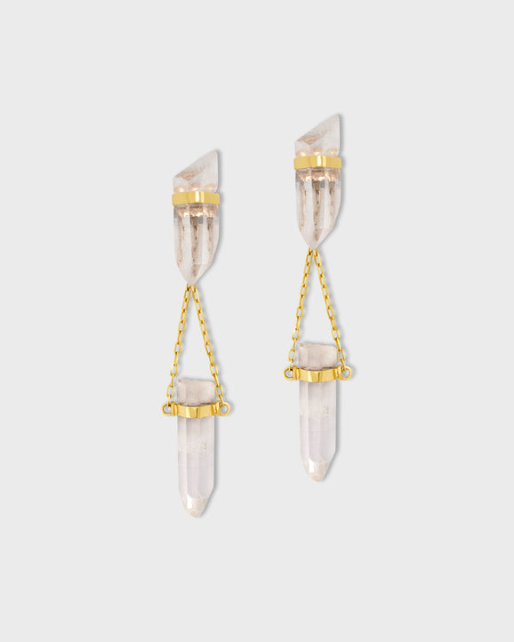 Crystalline Double Crystal Quartz Earring