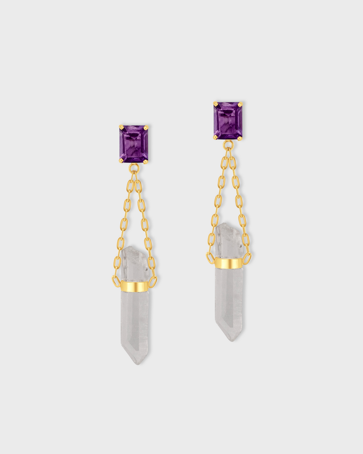 Chakra Amethyst Gemstone Crystal Drop Earrings