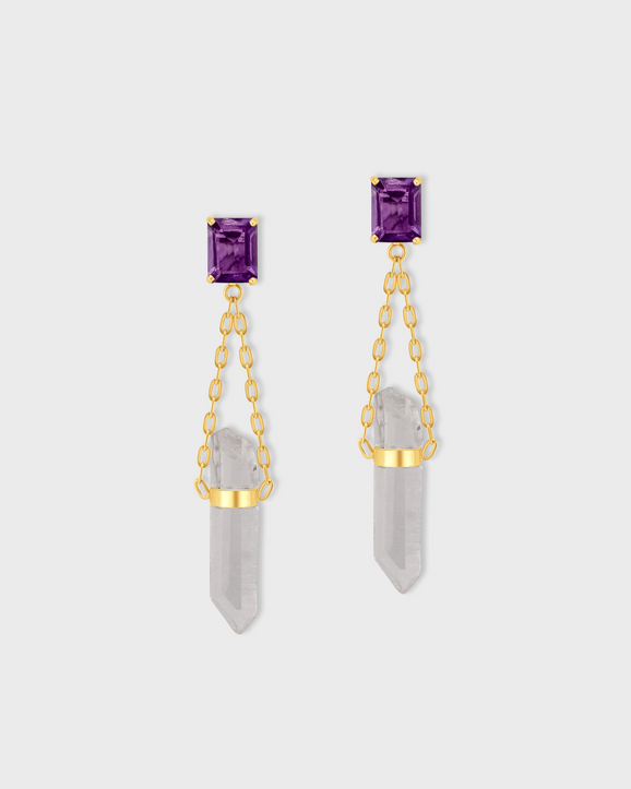 Gemmy Amethyst Gemstone Crystal Drop Earrings