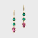 Emerald & Pink Tourmaline Diamond Earrings