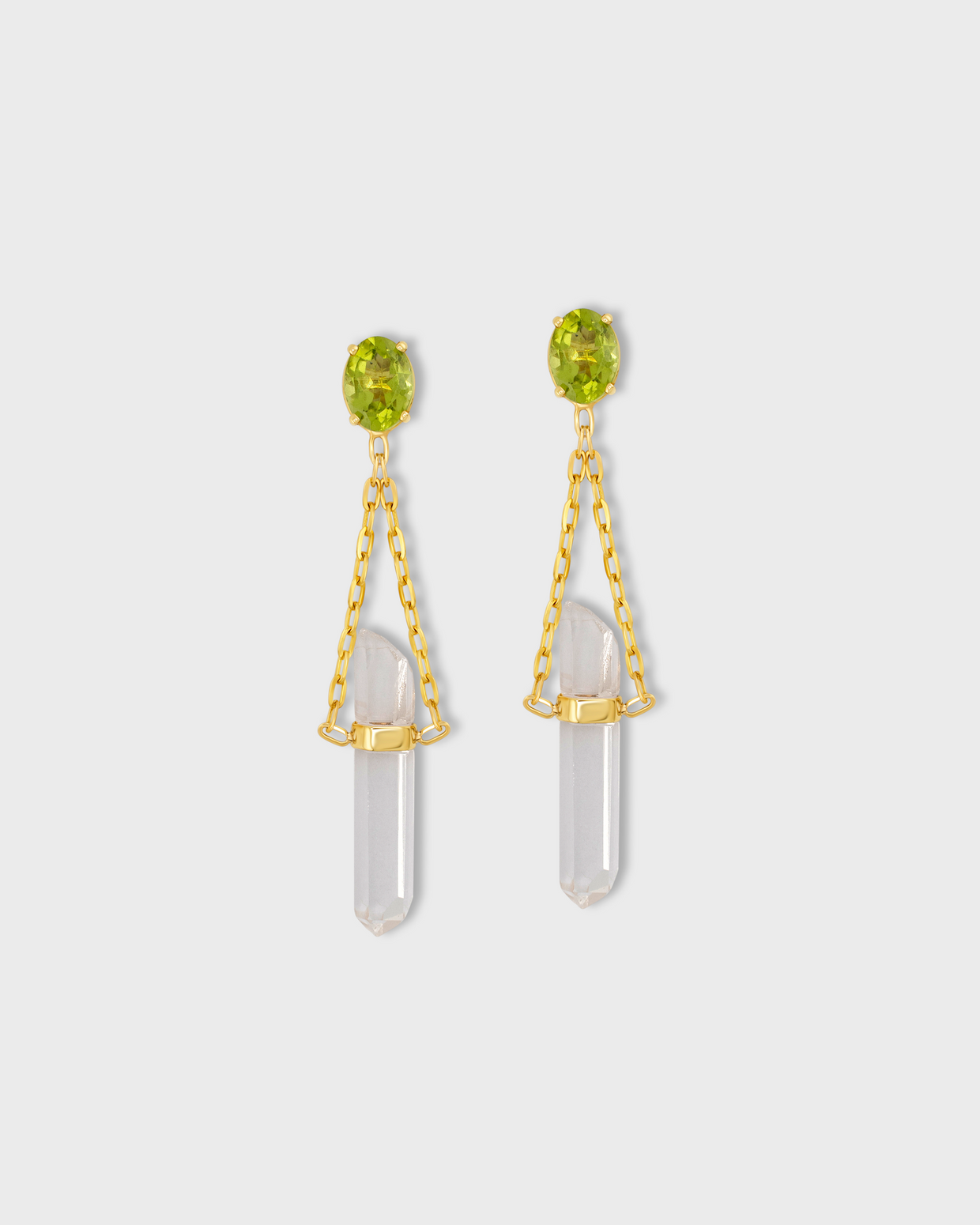 Chakra Peridot Gemstone Crystal Drop Earrings