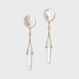 Ocean Diamond Pearl Bezel Crystal Quartz Earrings