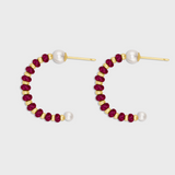 Arizona Small Ruby Pearl Gold Bead Hoop Earrings