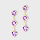 Chakra Amethyst Heart Three Drop Earrings