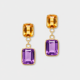 Chakra Citrine Amethyst Emerald Cut Earrings