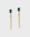 Chakra Blue Topaz Diamond Bezel Gold Chain Earrings